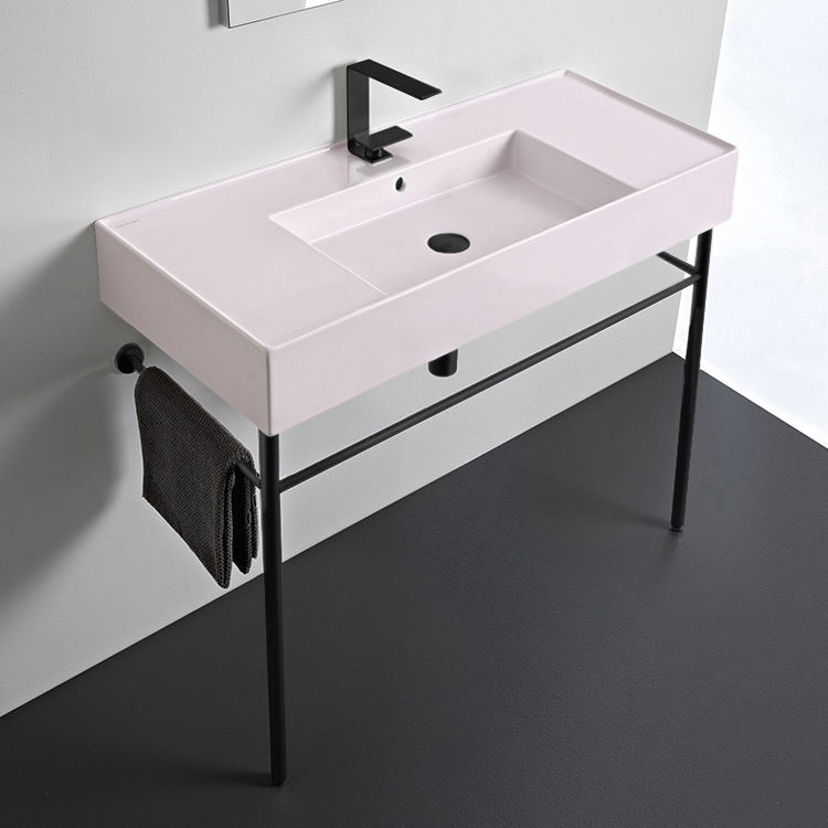 Scarabeo 5124-54-CON-BLK Pink Console Sink With Matte Black Base, Modern, 40 Inch